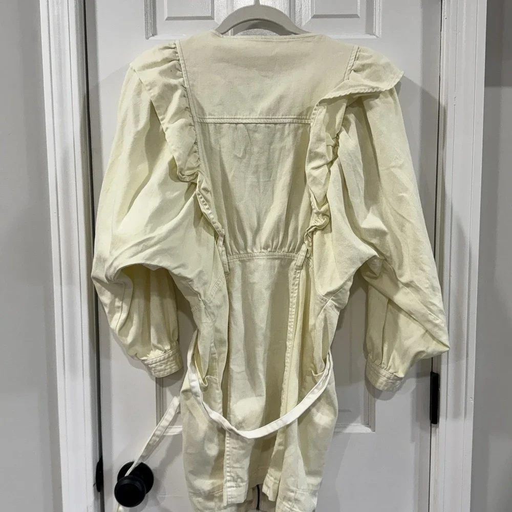 Free People Imogene Mini Dress XS Ecru Ruffle Utility Zip Front Belted